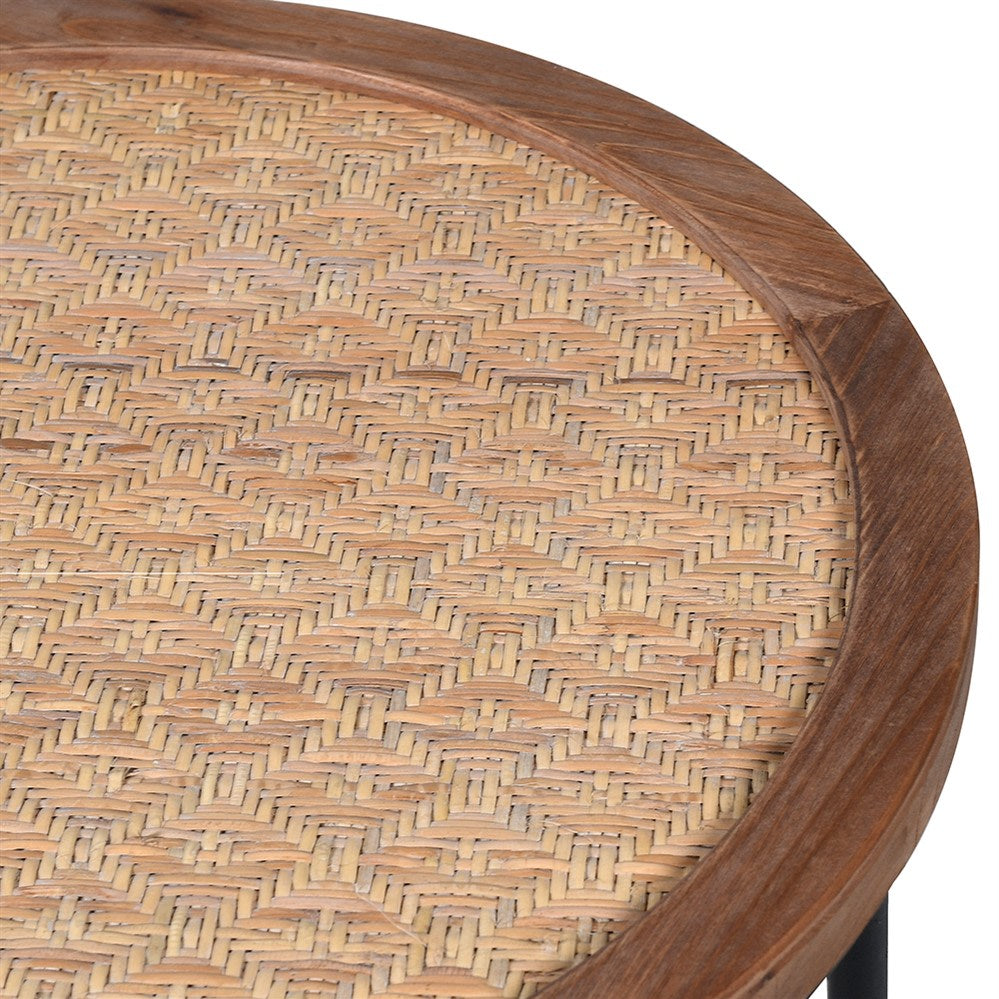 A round, rattan tabletop