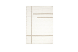Aldeburgh cream wool flatweave rug with minimalist taupe line design, 230 x 160cm
