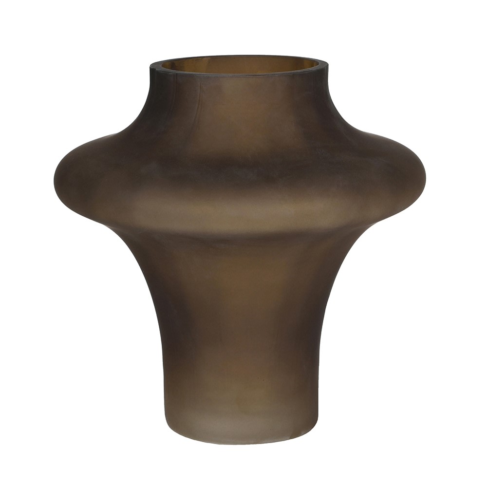 Amber Drift smokey brown sculptural glass vase with curved design – modern decorative home accent, 190mm tall with 80mm opening.