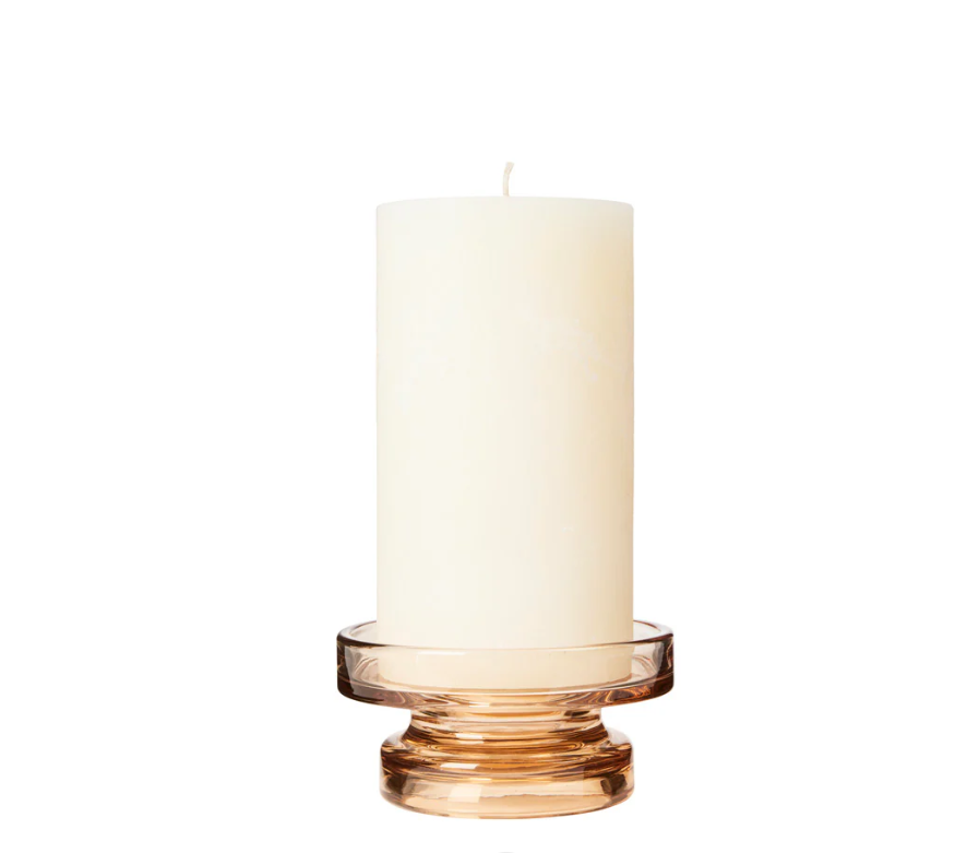 Amber glass candleholder with pillar candle