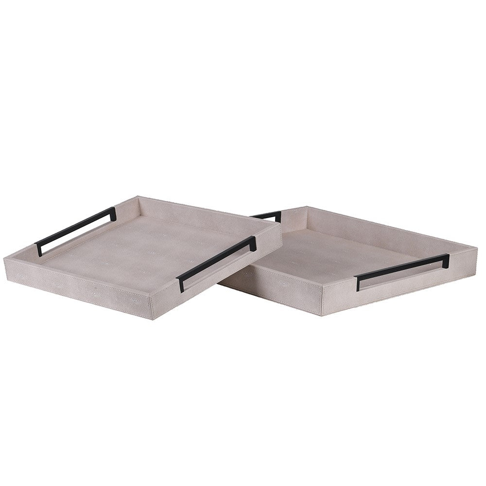 Anderson Faux Shagreen Decorative Tray Set of Two with Black Handles