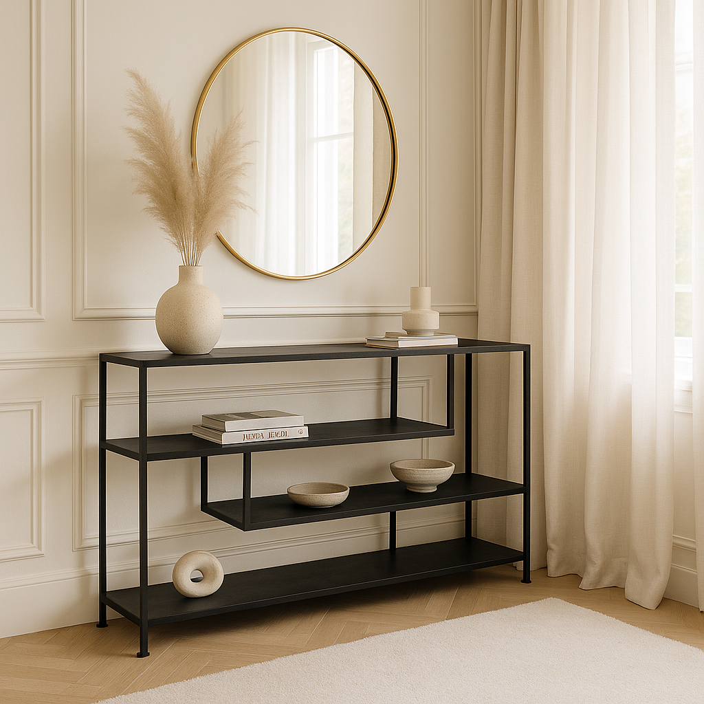 Antique Black Console Table with Shelves