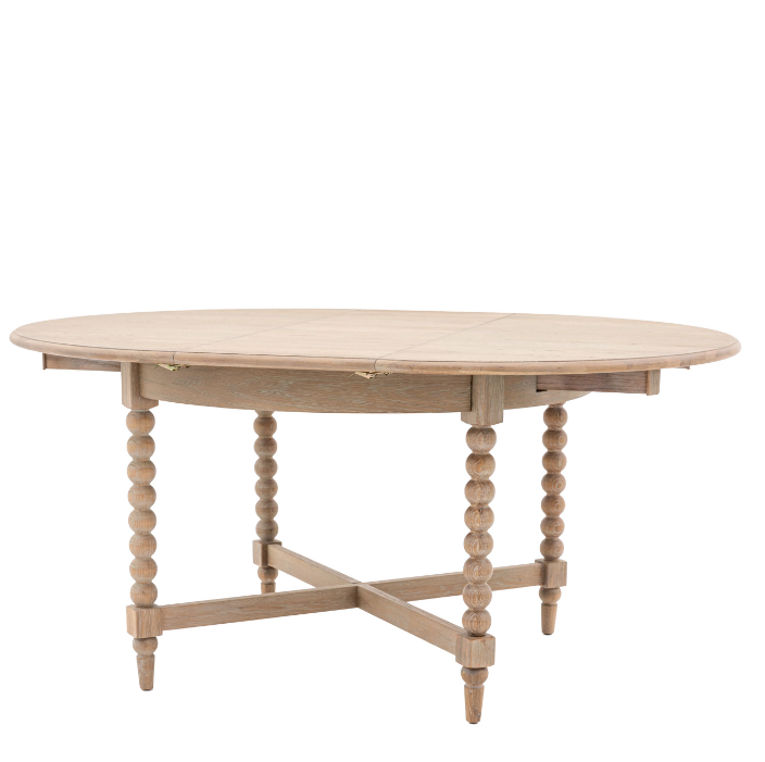 Antoine extendable dining table in limewashed oak, oval shape with turned legs – rustic French country style