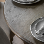 Antoine extendable dining table in limewashed oak, round shape with turned legs – farmhouse and coastal dining furniture - wood finish