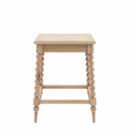 Front view of Antoine Side Table with bobbin legs and square oak top