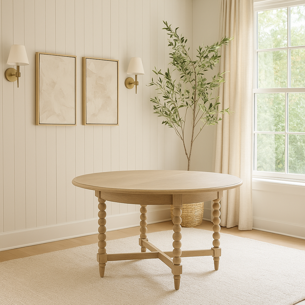 Antoine extendable dining table in limewashed oak, oval shape with turned legs – rustic French country style