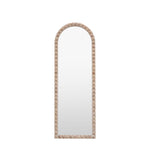 Front view of arched full-length mirror with beaded firwood frame