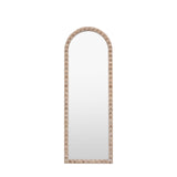 Front view of arched full-length mirror with beaded firwood frame