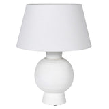 Full view of Aria White Ceramic Table Lamp with linen shade