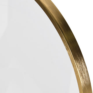 Arch-topped photo frame in brushed gold metal with a matching arched mount and easel back