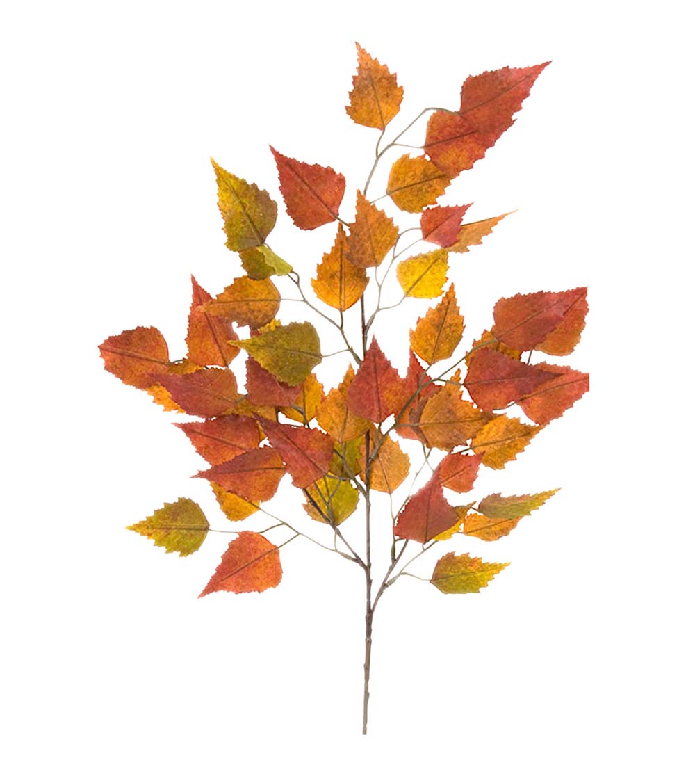 Artificial autumn birch leaf stem with orange, yellow, and red faux foliage – 60cm tall