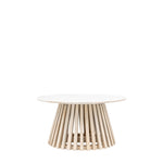 Arya Round Coffee Table with Indian white marble top and natural mango wood slatted base