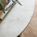 Detail of the smooth Indian white marble tabletop surface