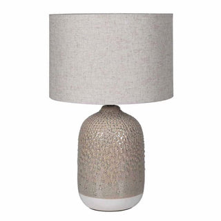 Ashby textured ceramic table lamp with speckled stoneware base and natural linen drum shade