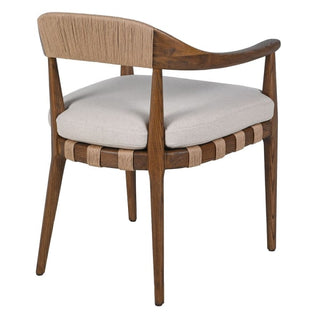 Ashcombe linen and ash dining chair with woven rope back; Close up of the hand-woven rope back panel