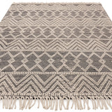 Asra Boho Flat Weave Rug with Tassels | Black