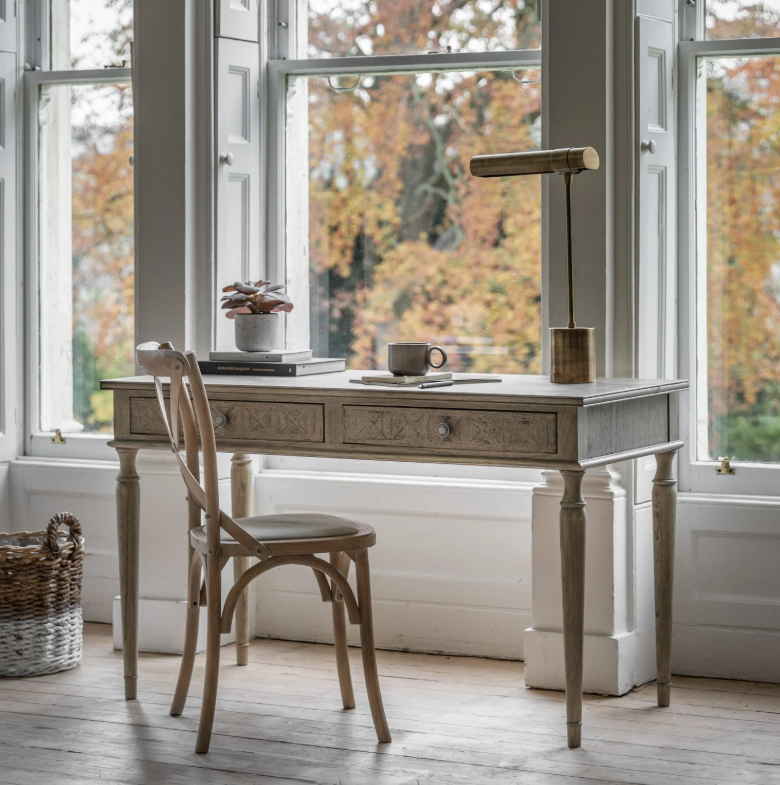 Styled home office scene featuring Atelier writing desk