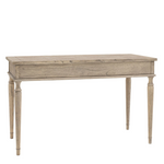 rear view of Atelier parquet desk with turned legs