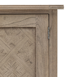 Close up of parquet wood veneer detail on Atelier cabinet
