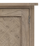 Close up of parquet wood veneer detail on Atelier cabinet