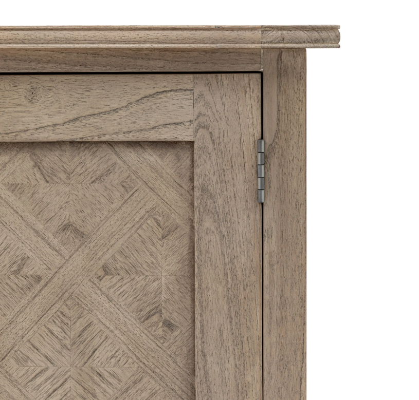 Close up of parquet wood veneer detail on Atelier cabinet