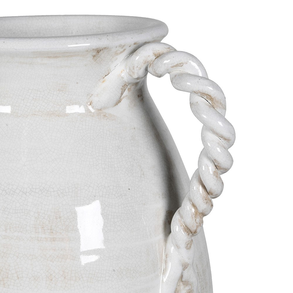 Close-up of Aurelia Ceramic Jug showing twisted rope handles and crackle finish