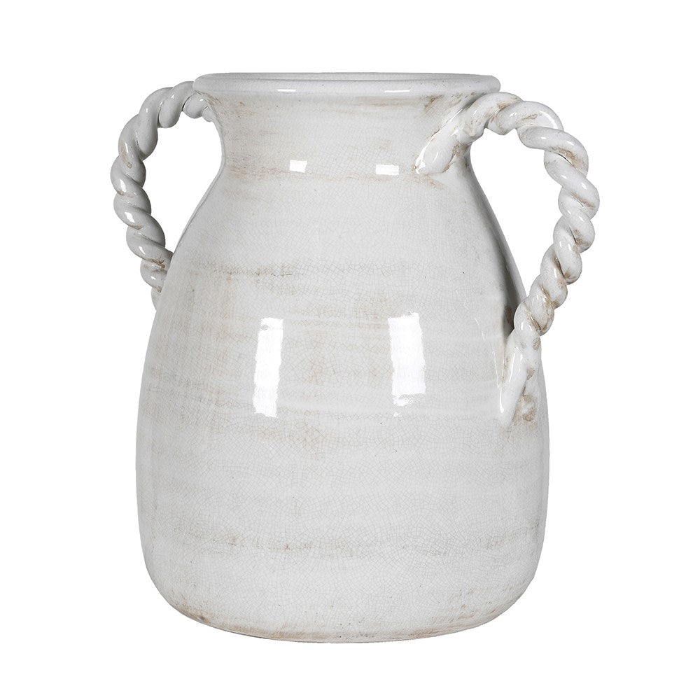 Aurelia Ceramic Jug with Twisted Handles white glazed pottery vase