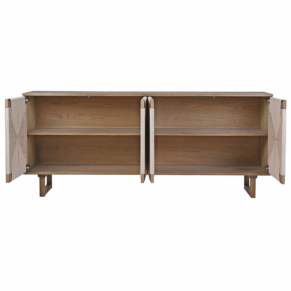 Interior view of Aurelia Sideboard with open doors and shelves