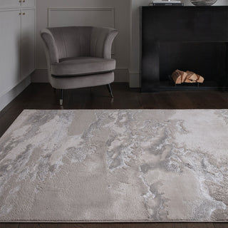 Aurora metallic rug in cloud styled in a living room