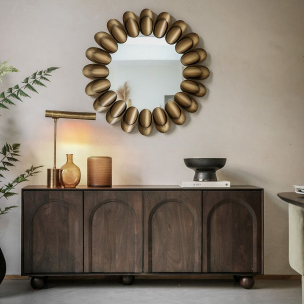 Aurora Arch Mango Wood Sideboard with four arched panel doors and fixed shelves