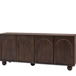 Wooden sideboard with arched design on a white background