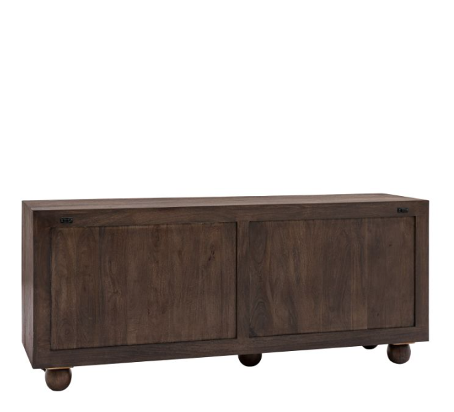 Wooden sideboard with two doors on a white background