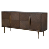 The Aveline Oak Sideboard in walnut finish with brass handles and slim legs