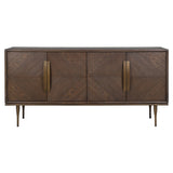 Front view of The Aveline Oak Sideboard showing four chevron-patterned doors