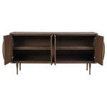 Open view of The Aveline Oak Sideboard showcasing internal shelves
