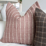 A stunning plum cotton cushion with a beautiful check Detail in cream.
