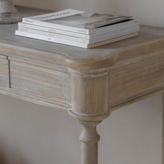 Grassington console table styled in a hallway with lamp and vase