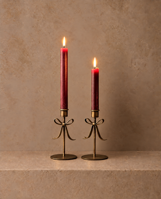 Antique Brass Bow Candle Holders | Small | Set of 2