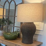 Charles Ted Bali Rattan Table Lamp with Linen Shade