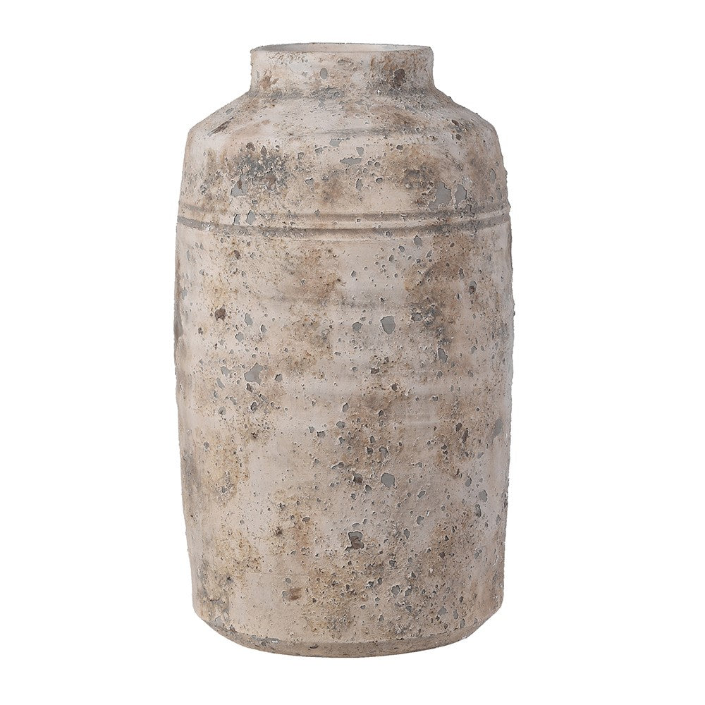 Baxter terracotta vase with rustic weathered ceramic finish in neutral tones