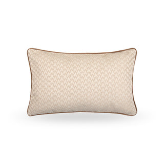 Lechlade Geometric Piped Rectangle Cushion in beige with caramel piping