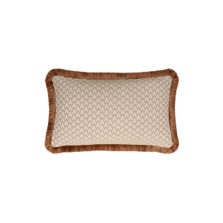 Lechlade Geometric Gold Fringe Rectangle Cushion in beige