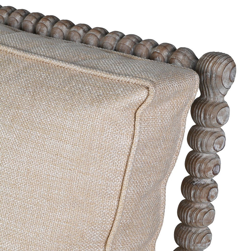 Close-up of Linen Upholstery and Wood Frame on Beaumont Armchair