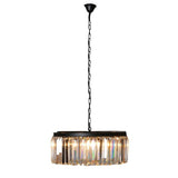 Round Berkshire Crystal Chandelier glowing with cascading crystals