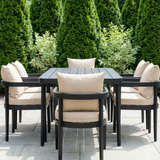 Biscayne outdoor dining chair with aluminium frame and polyester cushions designed for patio dining table
