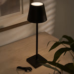 Sleek modern black wireless lamp with USB-C cable