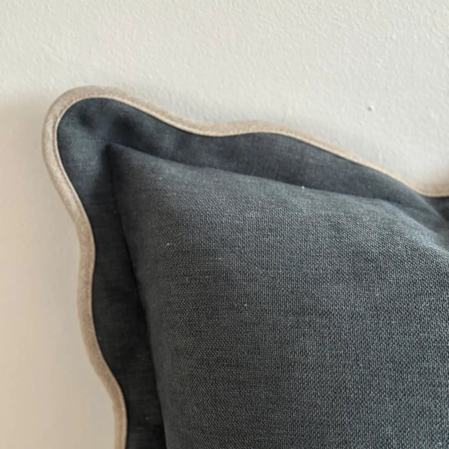 Blue grey plain poly cotton cushion cover 45cm square with contrast trim edge