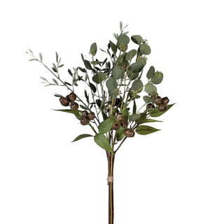 Bramfield faux eucalyptus bundle with seed pods and grey-green leaves