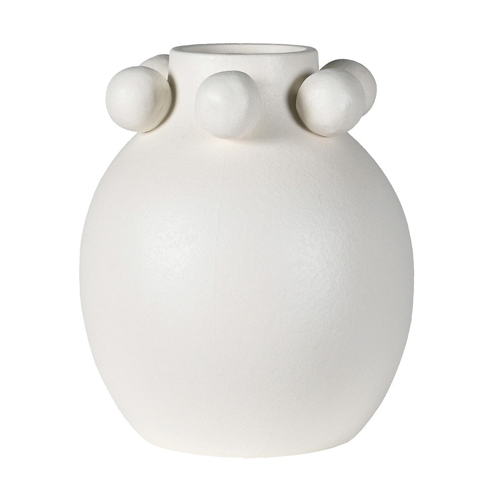 Bubbly Charm Ceramic Vase with round bubble details in matte white finish