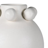 Bubbly Charm Ceramic Vase with round bubble details in matte white finish close up